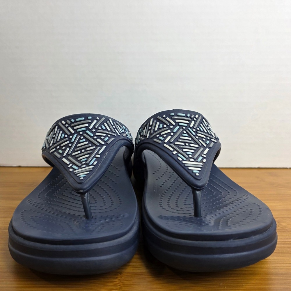 Crocs Monterey Beaded Wedge Flip Flops Navy Blue Women Size 9 Sandals - Picture 10 of 11